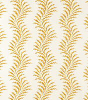 Scrolling Fern Frond - Ochre - Ivory Linen