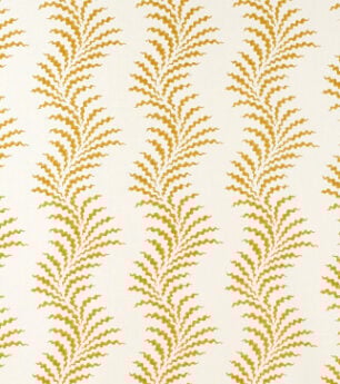 Scrolling Fern Frond - Ochre - Ivory Linen