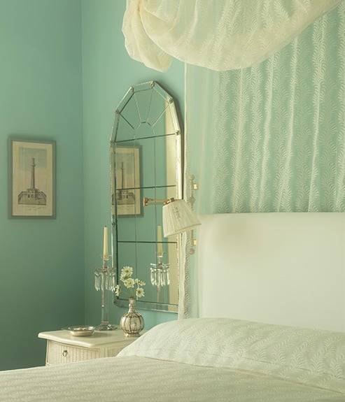 Scrolling Fern Silhouette Lace as a bed curtain