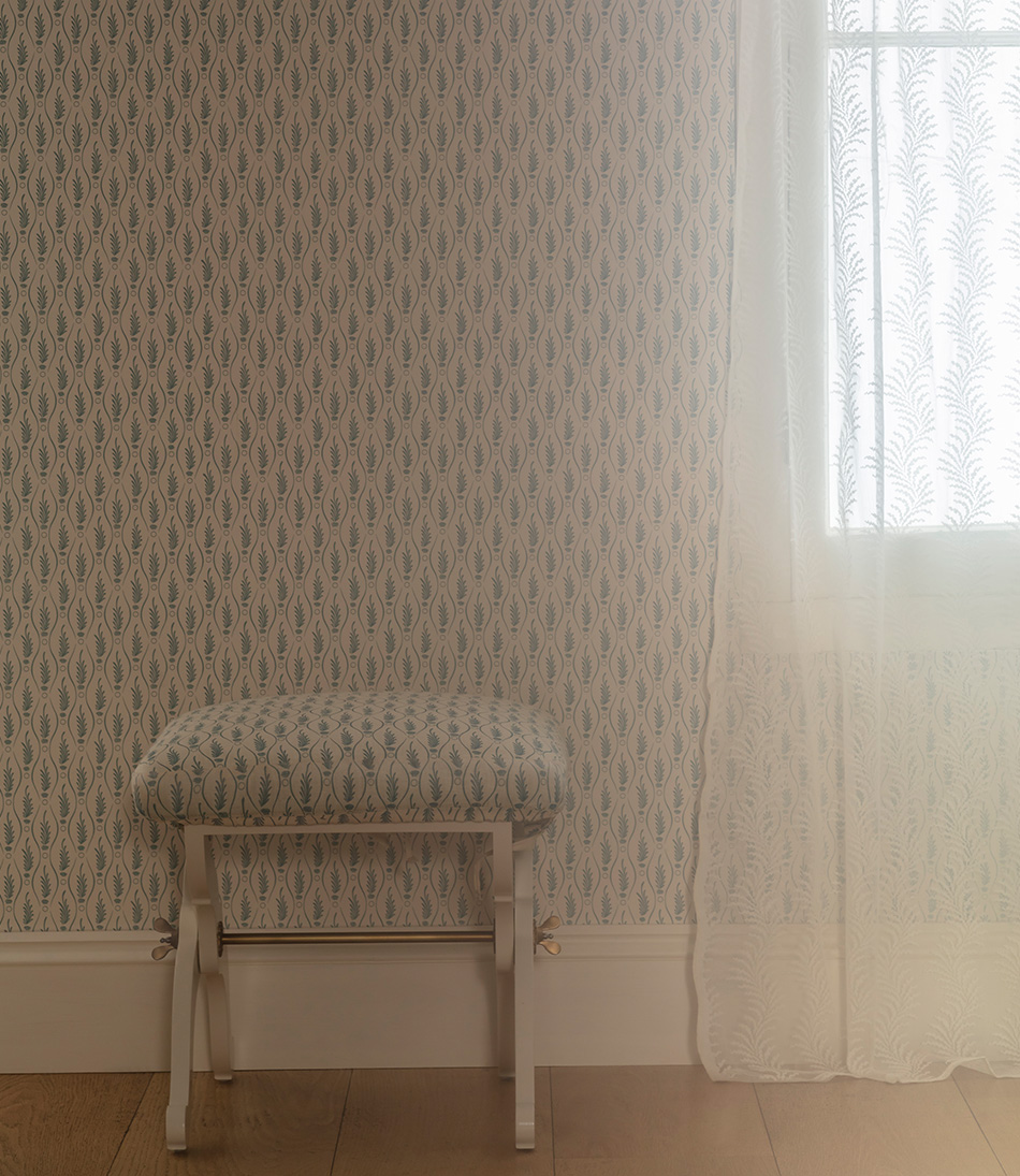 Serpentine Fern Azure upholstered on a stool