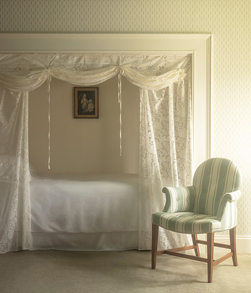 Serpentine Fern Duck Egg Blue wallpaper in a bedroom 
