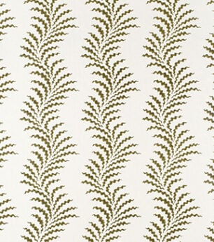Scrolling Fern Frond - Moss - Ivory Linen