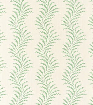 Scrolling Fern Frond - Leaf Green - Ivory Linen
