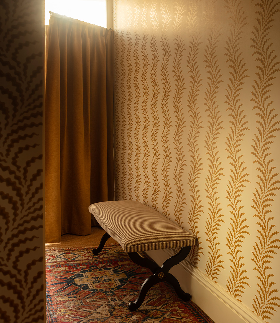 Alexis Bench in brown and white stripes 
