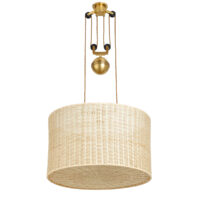 The Double Rise And Fall Ceiling Light - With Rattan Drum Shade And Diffuser gallery