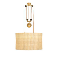 The Double Rise And Fall Ceiling Light - With Rattan Drum Shade And Diffuser gallery