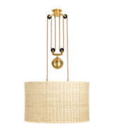 The Double Rise And Fall Ceiling Light - With Rattan Drum Shade And Diffuser