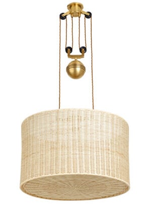 The Double Rise And Fall Ceiling Light - With Rattan Drum Shade And Diffuser: lifestyle